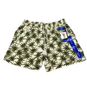 Briggs Shorts Womens Large Green Palm Trees Stretch Linen Blend Drawstring Waist